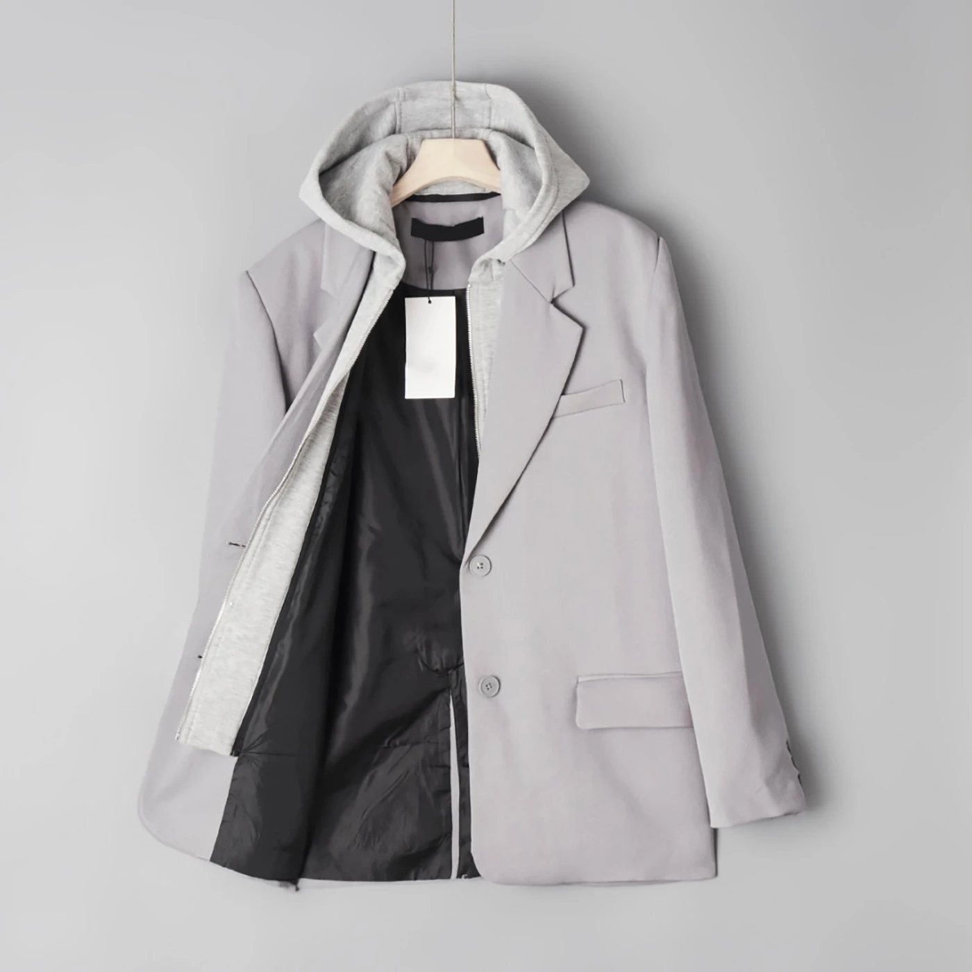 Abito casual a due bottoni 2025 Autunno lungo Sve da donna Altro tessuto Colletto piatto Berretto staccabile Set a due pezzi Casual Sle