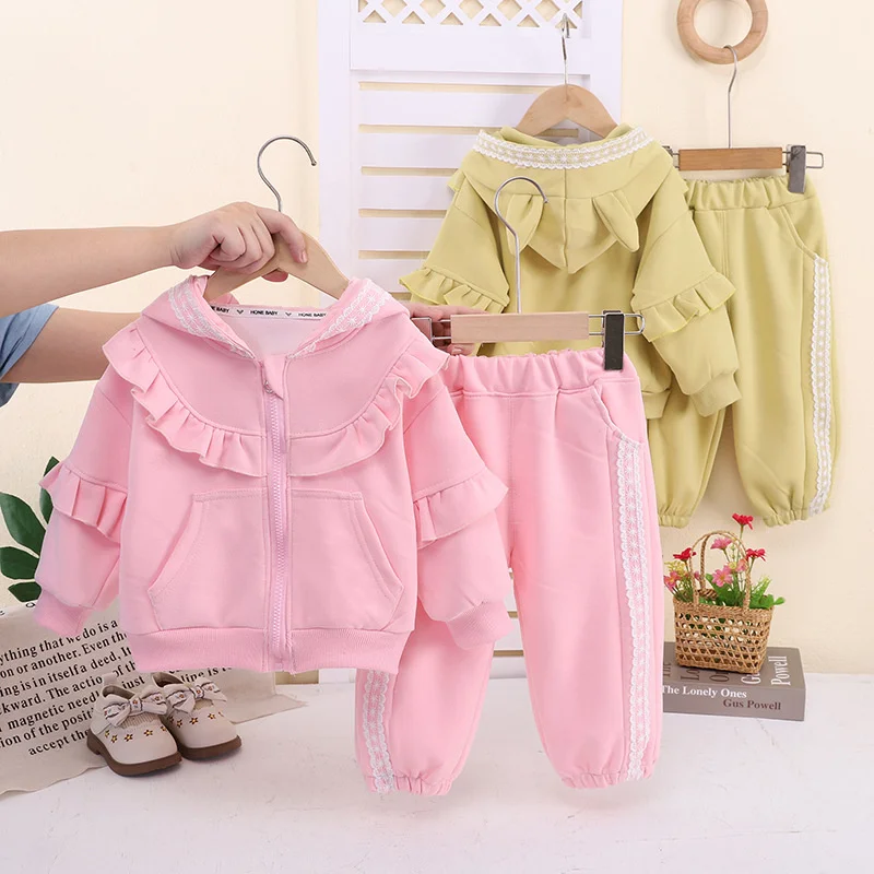 Niedliche Baby-Freizeitanzüge: Bequeme Kapuzenjacke + Hose, 2-teiliges Outfit für Mädchen, Frühling/Herbst, Vielseitige Alltagskleidung für Draußen