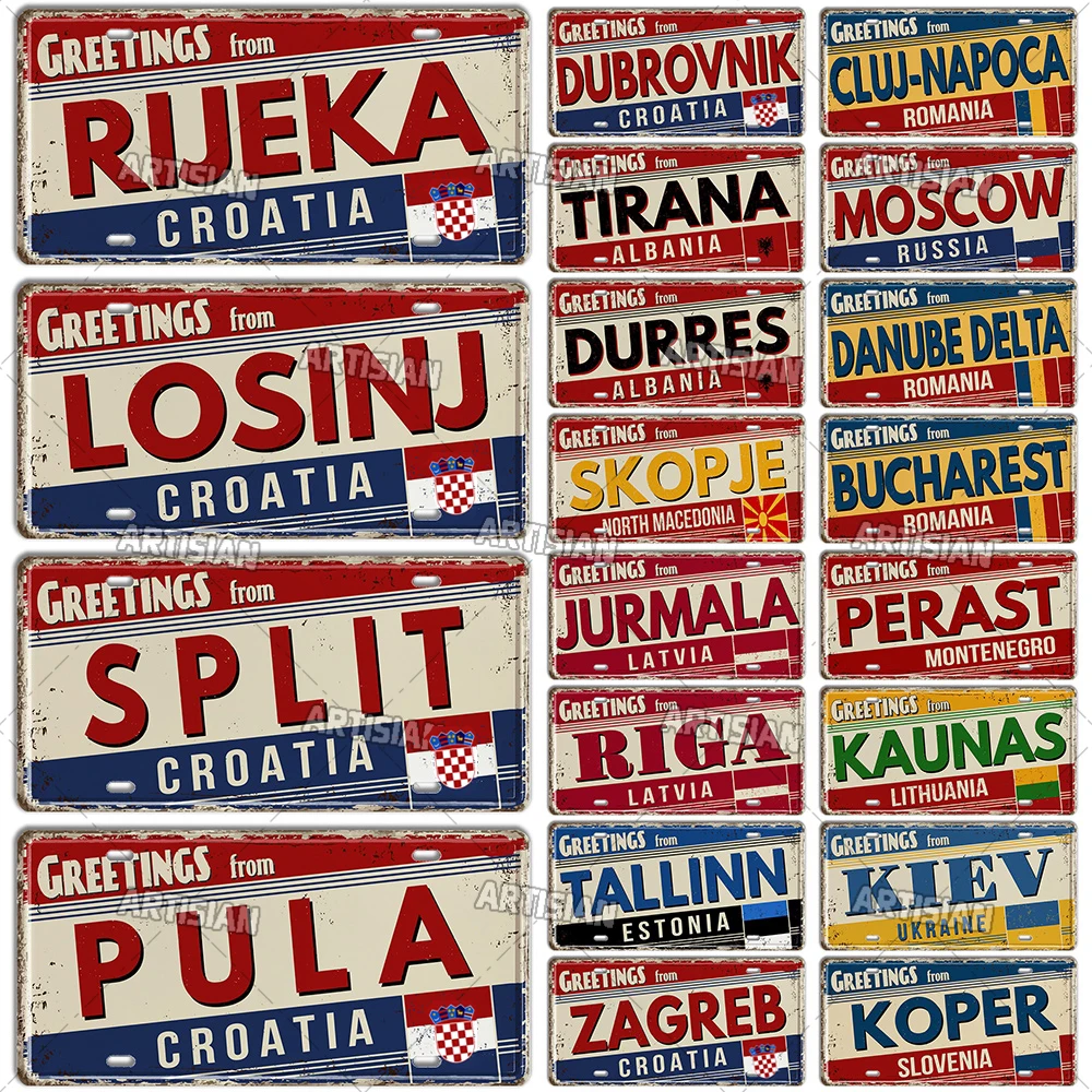 Artisian Slavic Croatia Estonia Latvia Lithuania Romania Hungary Ukraine Russia License Plate Landmark Metal Sign City Plaque