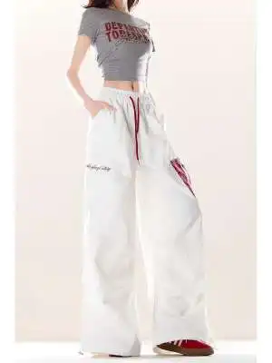 Y2K Streetwear Hip Hop Cargo Pants Women Summer High Waist Loose Plaid Patchwork Wide Leg Pants American Baggy Casual Trousers