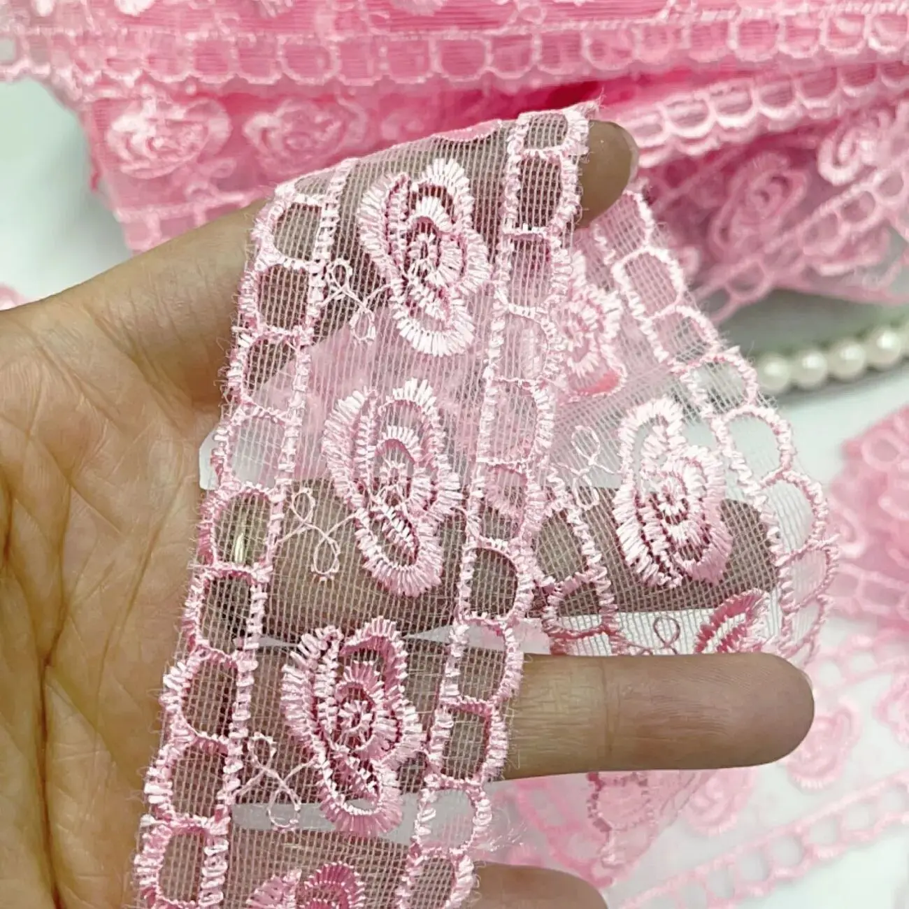 14 Yards 38MM Tulle Embroidery Lace Ribbon DIY Handmade Material Hair Bows Clothing Shoes Hats Accessories Home Decoration Belt