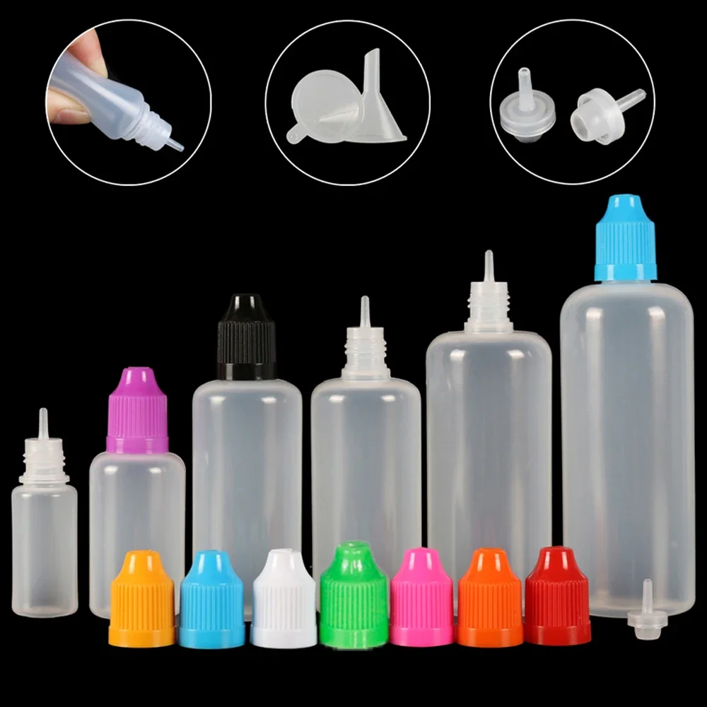 100PCS 3-120ml Empty LDPE Plastic Squeezable Dropper Bottles Long Thin Tip Liquid Fill Containers Eye Dropping Refillable Bottle