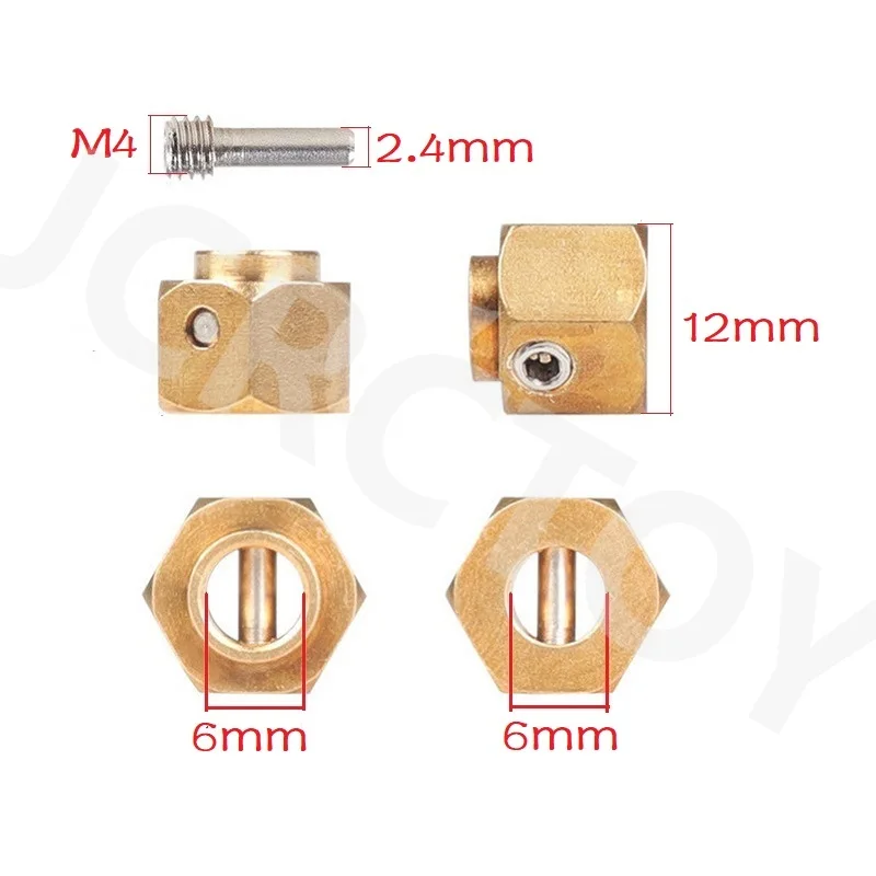 RC 4Pcs 6/8/9/10/11/12mm Heavier Brass 12mm Wheel Hex Wheel Hub Extended Adapter For 1/10 TRX4 & w/ 6mm Shaft Diameter Crawler C