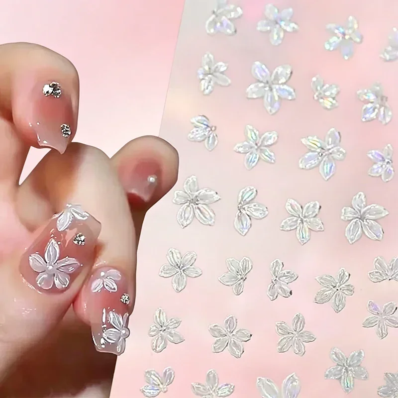 Neue Hipster Nagelkunst-Aufkleber mit reinweißen Blumen: Rose, Frühlingslilie, Kamelie, Gänseblümchen, Kirschblüte, ZJT11
