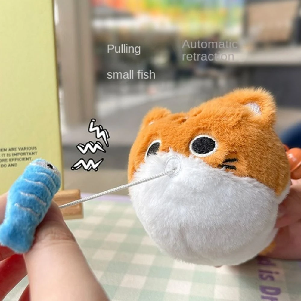 Stuffed Eat Fish‘s Cat Pull-out Toys Trinket Soft Cat Pull-out Toy Keychain Funny Creative Plush Eat Fish‘s Cat Keychain