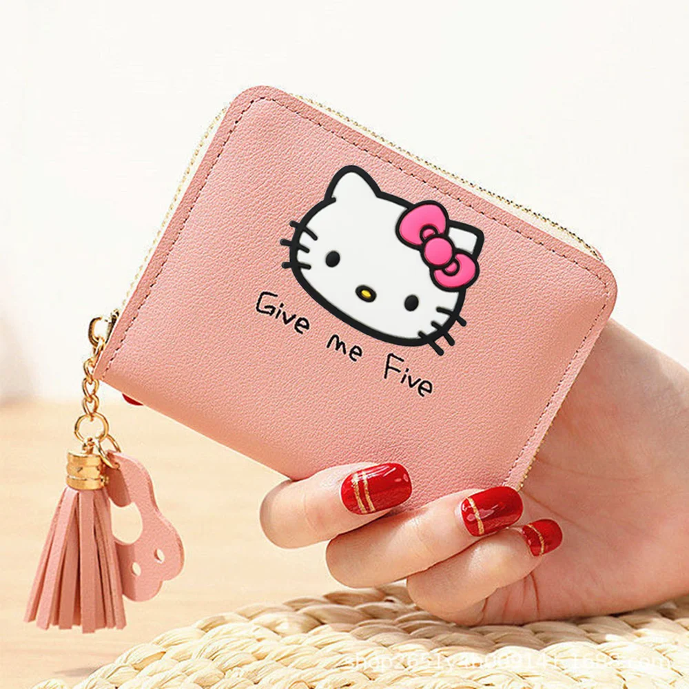 

Women's Wallet Fashion Short Casual Student Coin Purse Cute Cartoon Hello Kitty Print Tassel Zipper Card Case Wallet