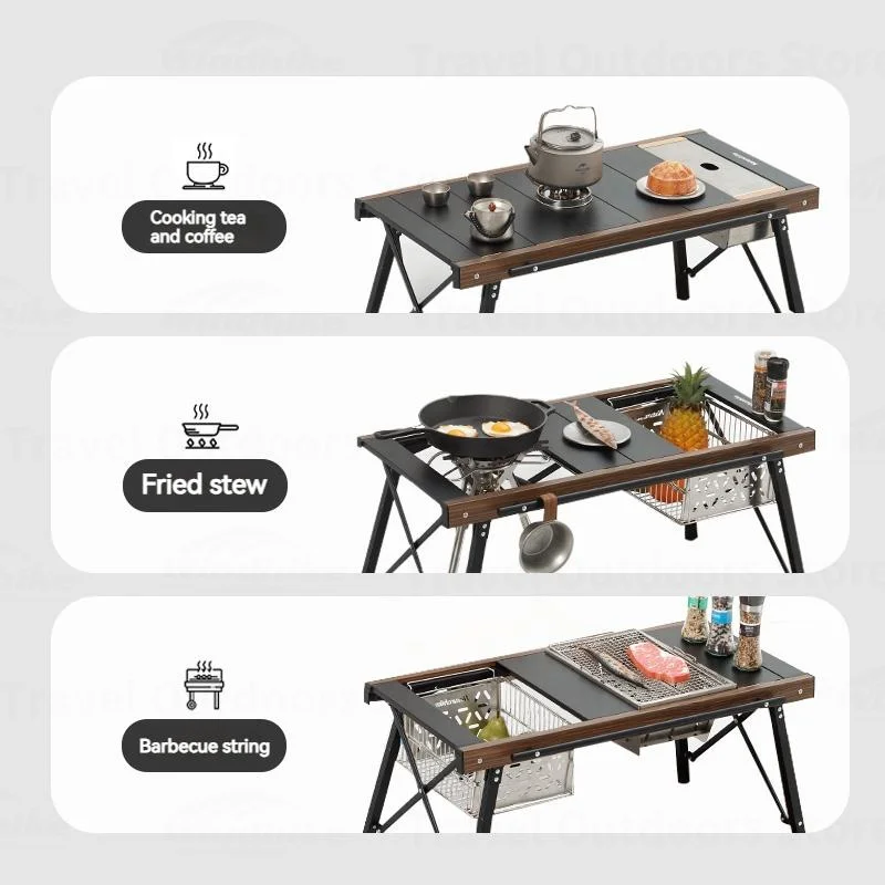 Naturehike IGT Table Outdoor Portable Camping Table Folding Aluminum Alloy Multifunction BBQ Picnic Cooking Gear 30kg Bearing