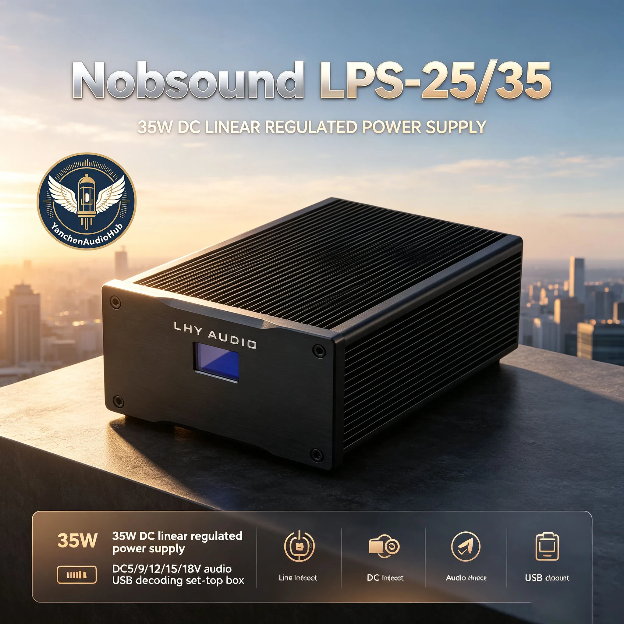 LHYAudio-2027 LPS-25W/35W linear DC powered device, 5 to 18V adapter USB decoder, media player