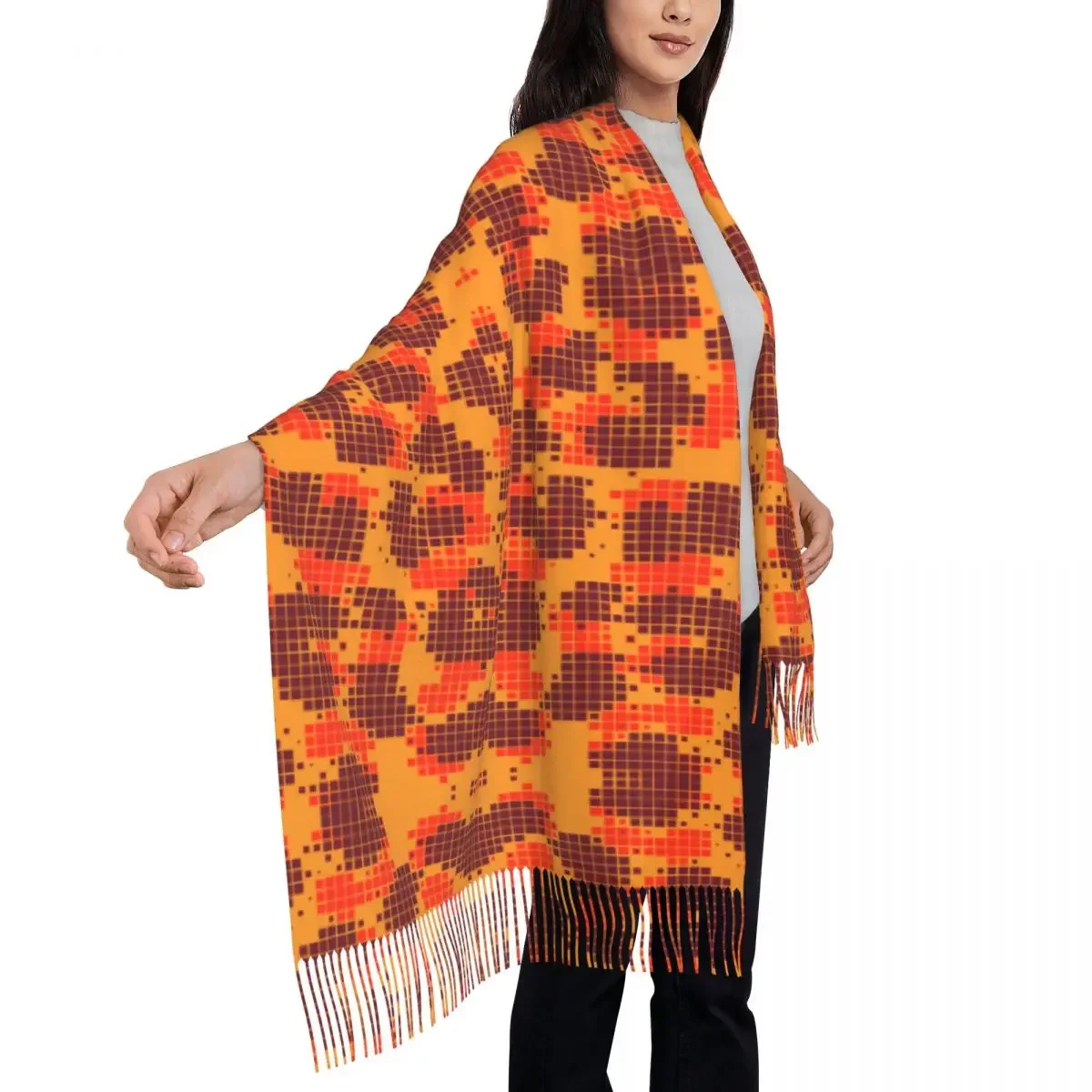 Leopard Pixel Scarf Fashion Geometric Keep Warm Shawls and Wraps with Tassel Female Luxury Scarves Wraps Autumn Bufanda Mujer