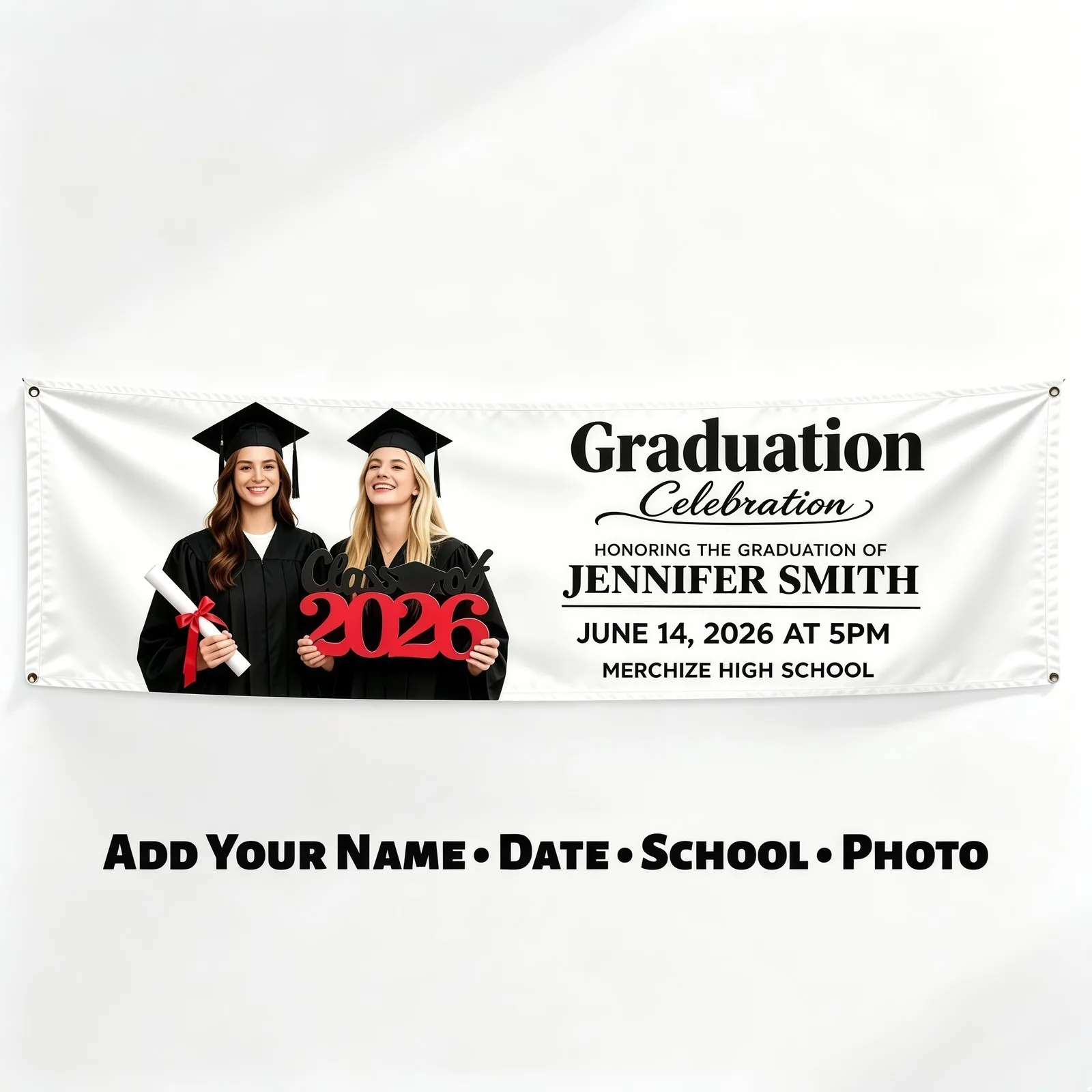 2026 Graduation Custom Photo Text Banner Personalized Keepsake Party Decor