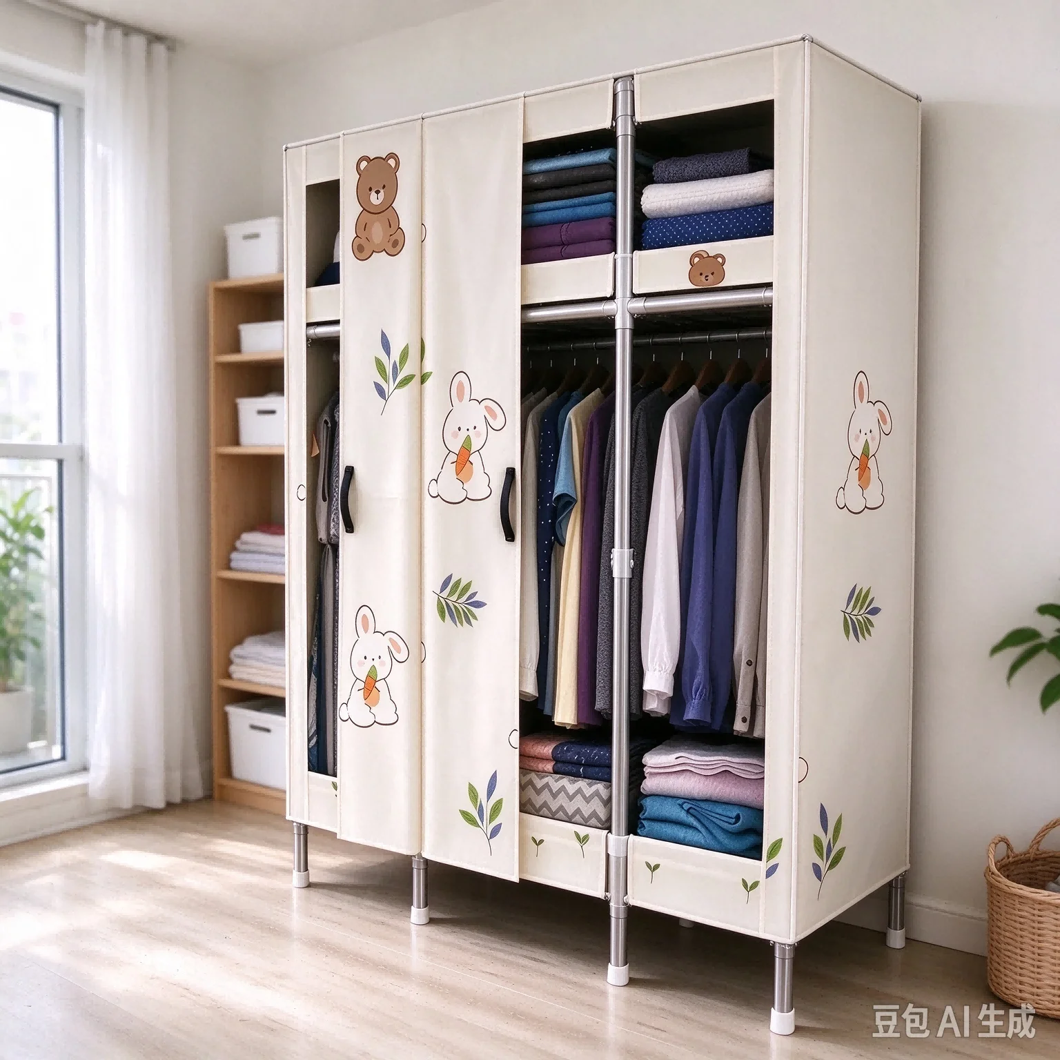 AOLIVIYA Magnetic Cloth Steel Pipe Rental Bedroom Assembled Wardrobe Clothing Storage Cabinet