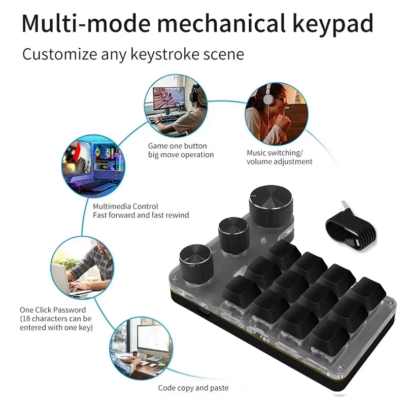 Programming Macro Custom 3 Knob Keyboard RGB 12 Key Copy Paste Photoshop Gaming Keypad Mechanical Hotswap Macropad