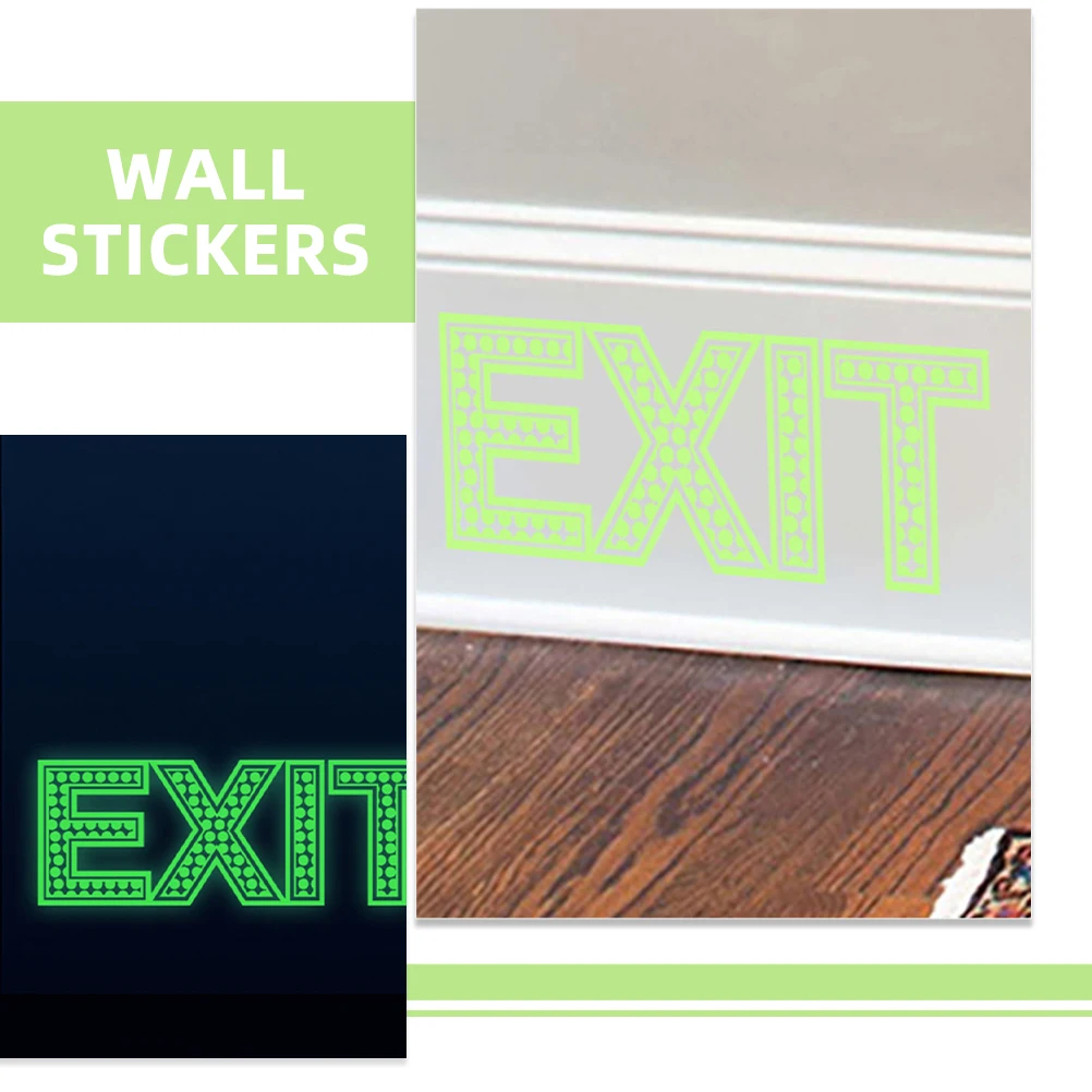 

2 Sheets Night Glow Wall Stickers Safety Exit Signage Green Fluorescent Adhesive Decals Exit Signs Business Use