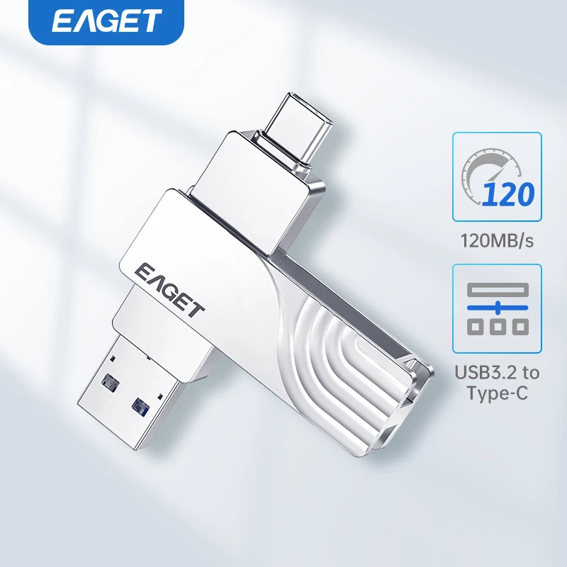 Eaget CF30 USB 3. 2 Type C To USB Flash Drive Pen Drive 1T 32GB 2 in 1 USB 3.2 Memory Stick Flash Disk Type-C Pendrive