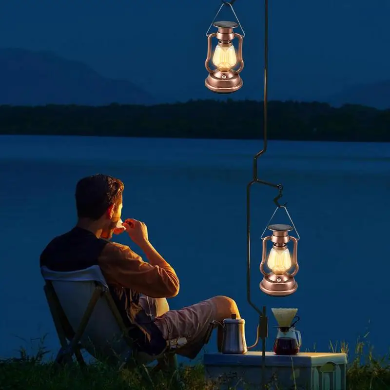 Linterna Retro para acampar, lámpara de queroseno con manivela, linterna portátil de mano con carga Solar, luz colgante impermeable para tienda de campaña al aire libre