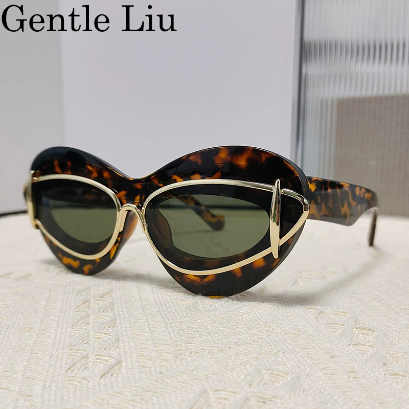 Cat Eye Sunglasses Women 2024 Luxury Brand Designer Vintage Y2k Punk Sun Glasses For Men Double Frame Retro Eyewear Shades UV400