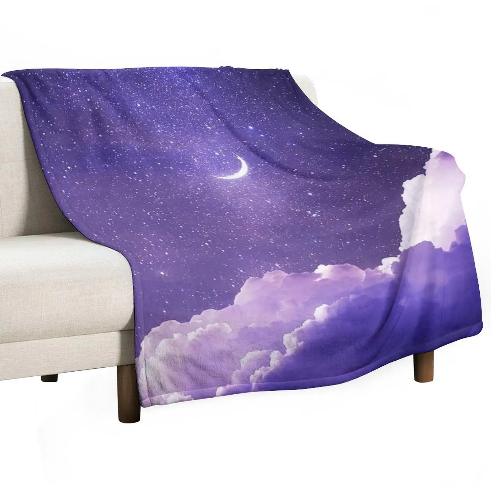 Purple Stars Dreamy Night Sky Cloud Pastel Aesthetic Space Galaxy Moon Throw Blanket Luxury Thicken Summer Blankets