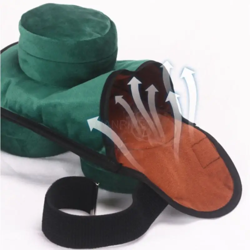 Green Velvet Bag Smokeless Moxibustion Box Stainless Steel & Copper Chinese Moxa Foot Heating Therapy Acupuntura Points
