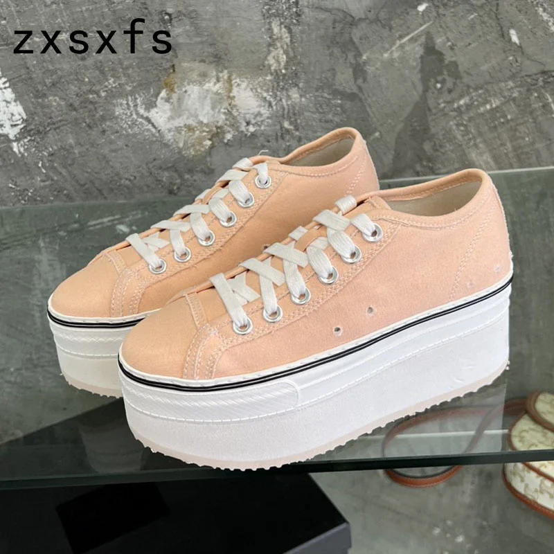 Scarpe con plateau con fondo spesso per donna Canves Sneakers Fashion Lace Up scarpe Casual donna Ladies Flats Zapatos Mujer 2023