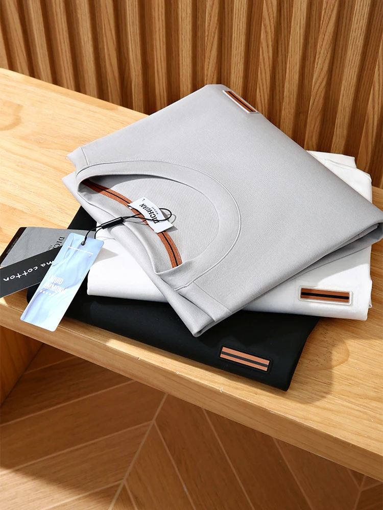 Luxury Italian Style Liquid Ammonia Double-Sided Silk Cotton Summer Men's  Color Short Sleeve Base T-Shirt in Gift Bag