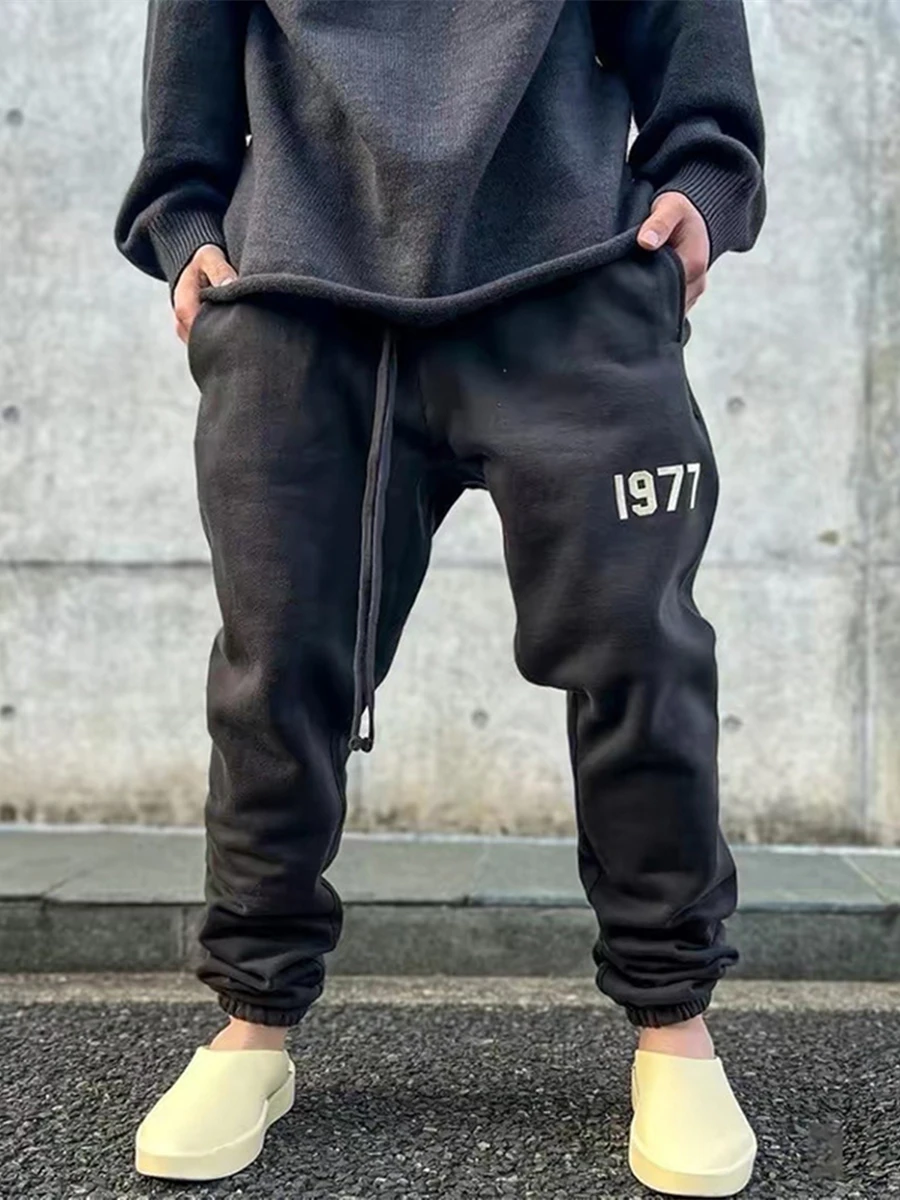 

High Street 977 Printed Casual Pants Men's Women's Sports Cuffed Trousers Straight Leg Cotton Youthful Energy Sle All Seasons