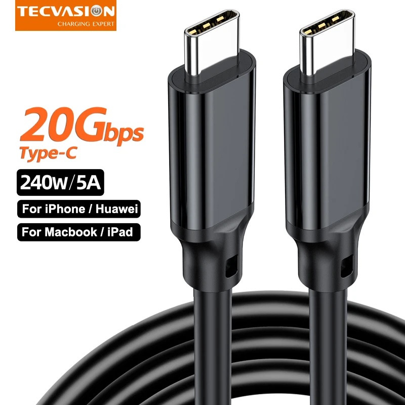 Câble USB3.2 20Gbps 5A 240W Type C fil de charge rapide USB C à C cordon de transfert de données 4K pour Macbook Pro Samsung iPhone 16 Xiaomi