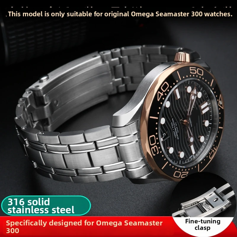 316 Solid Stainless Steel Watch Strap For Omega New Seamaster Diver 300M Observatory 210 Bracelet 20mm Curved End Watch Band Men