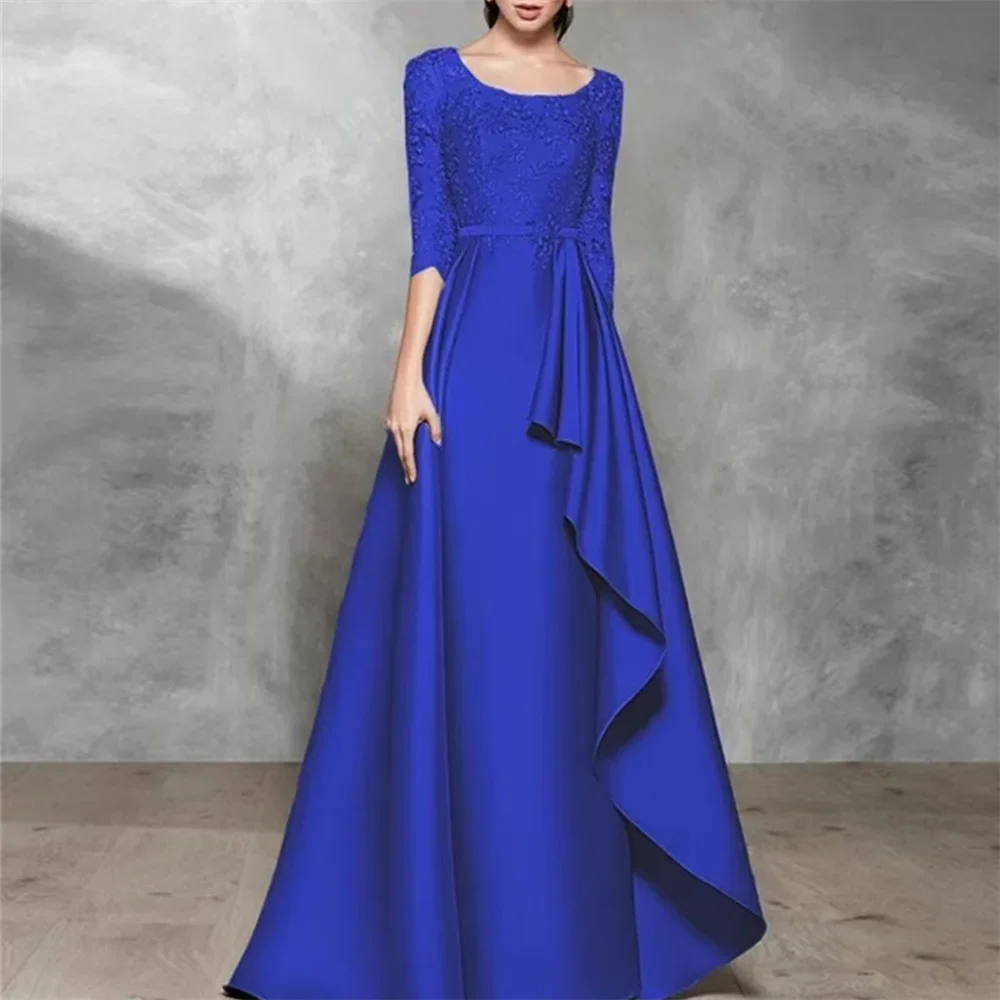 Prom dress 2024 Royal Blue Mother of Bride dress for gold Half Sleeves Sheath Godmother Lace dresses for special occasions