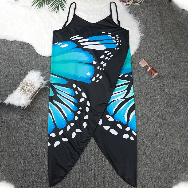 One-piece Swimsuit Butterfly Print Halter Group, Long Dress A Variety Of Diy Wear With Bathing Suit Ladies