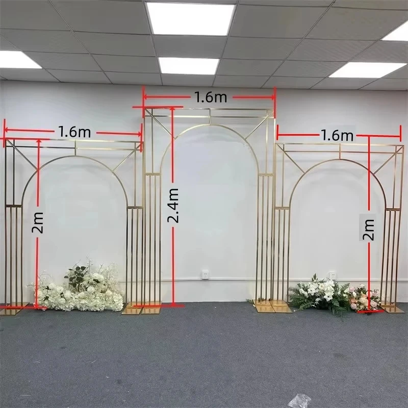 3 Stücke Hochzeitsbogen mit glänzender Goldlinie, mehrstöckiger Hintergrundrahmen, Hochzeitsblumenrahmen, Schleier-Stützrahmen – Detail 8