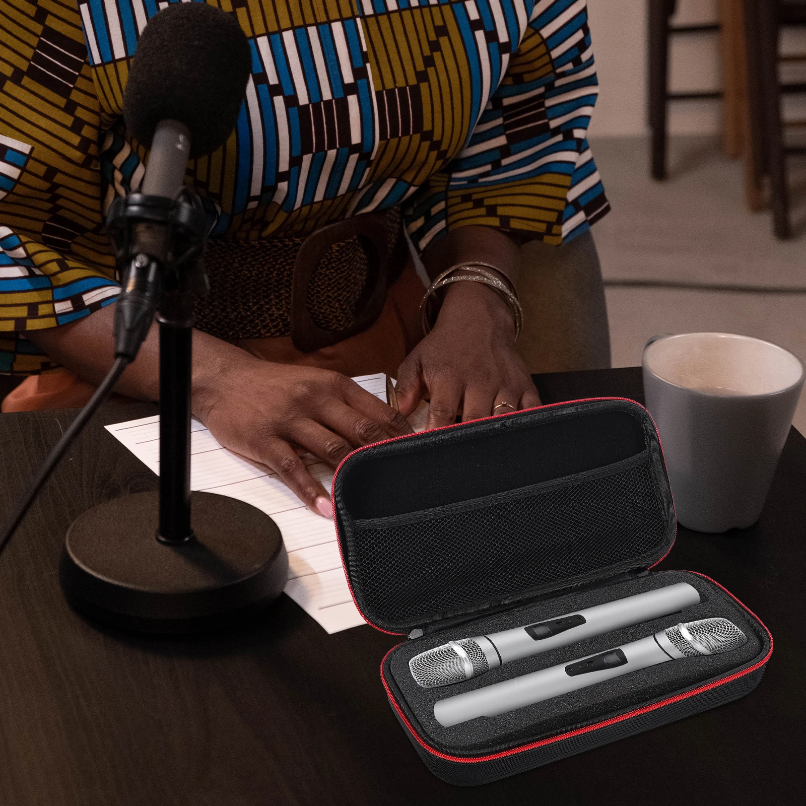 

Sturdy Microphone Storage Bag Protective Carrying Box For Home Trip Black Lightweight Portable Pouch For Mic Usb Cable Organizer