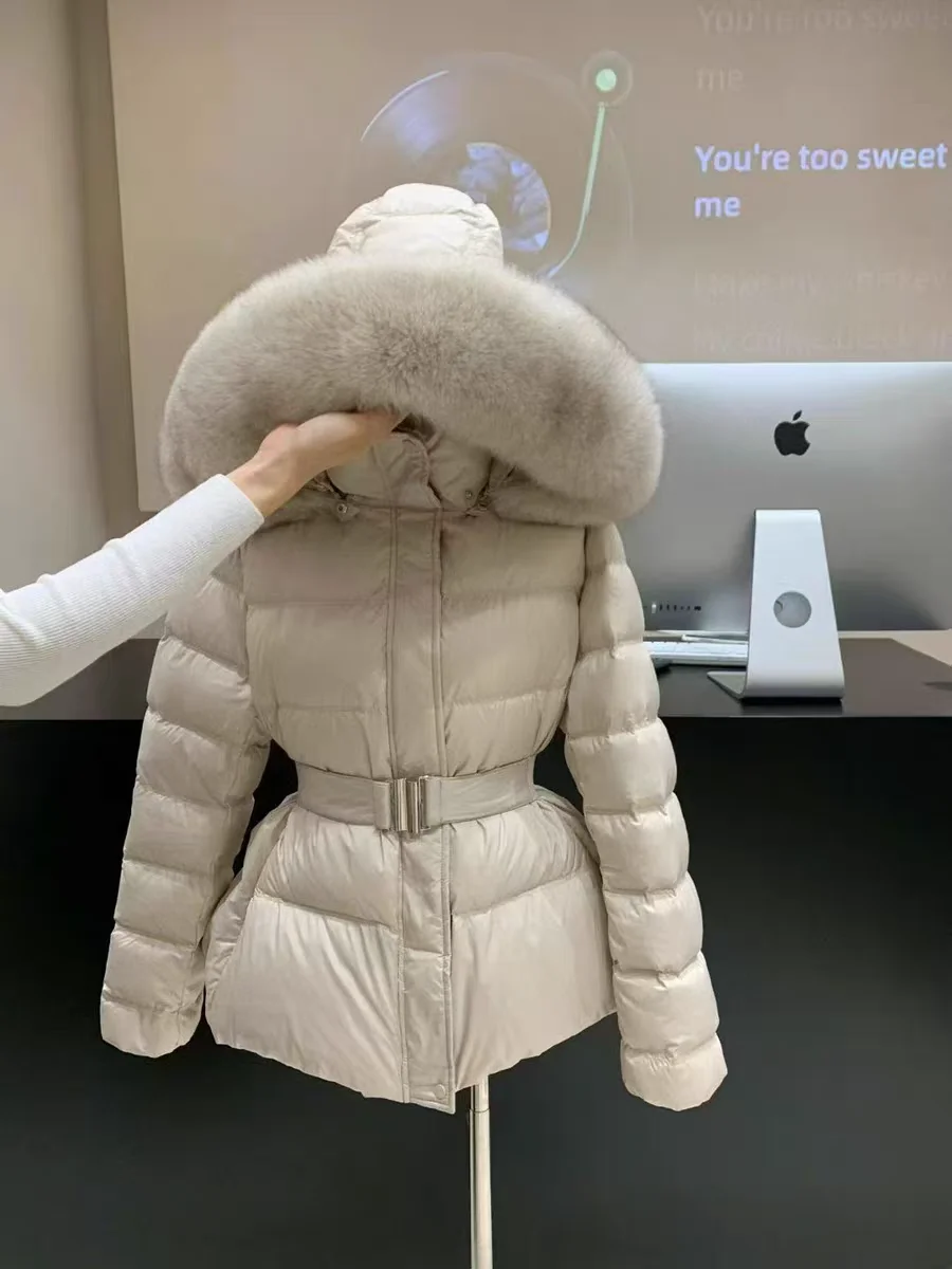 Korean New Winter Slim Waist Fitted Plus Size Thick Down Cotton Parkas Women Big Fur Collar Warm Coat Fashion Trendy Warm