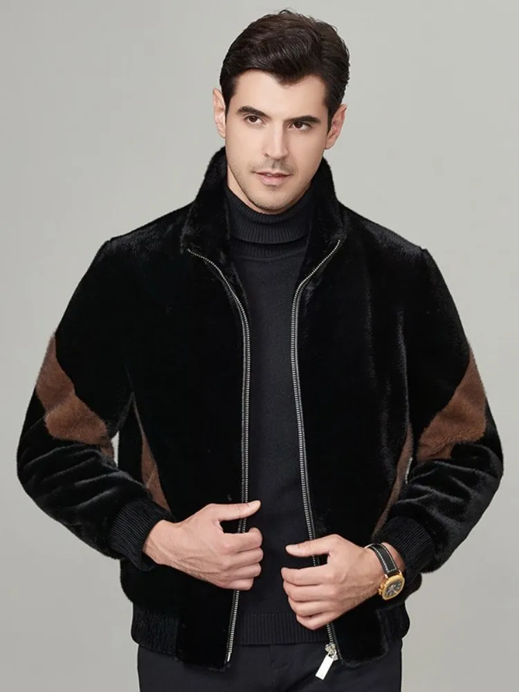 New Winter Mens Mink Fur Jacket Long Sleeve Stand Collar Fashion Outerwear Slim Fit Zipper Mixed Colors Men Casual Short Coat