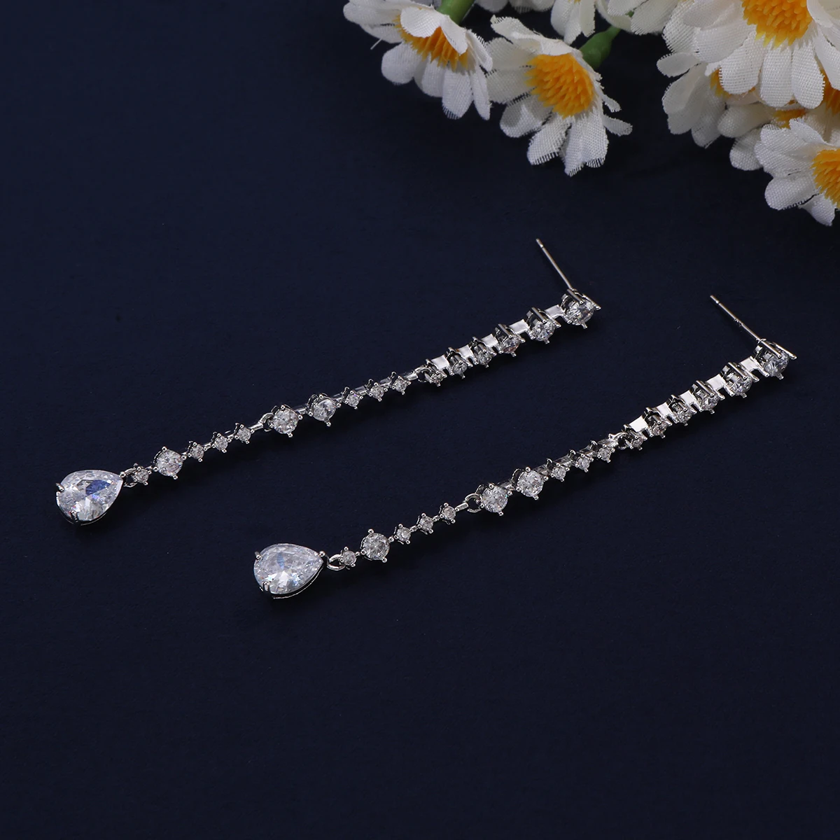 CZ Long Drop Earrings, Pearl Teardrop Cubic Zirconia Tassel Dangle Earrings for Women Bridal Wedding Party Jewelry E1871-E1873