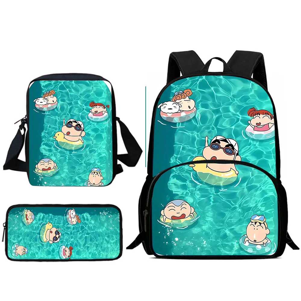 3Pcs Set Anime Crayons Shinchans Child Backpacks Shoulder Bag Pencil Case Pupil Large Capacity School Bags for Boys Girls Gift