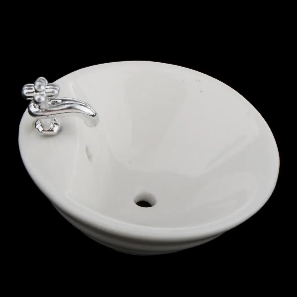 1/12 Ceramic Wash Basin for Dollhouse Bathroom Furniture Scenery Accessory