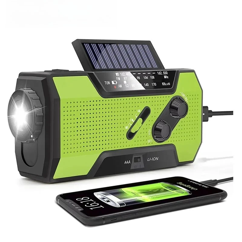 

Emergency multi-functional hand-cranked power generation flashlight hand-cranked power generation radio emergency light outdoor