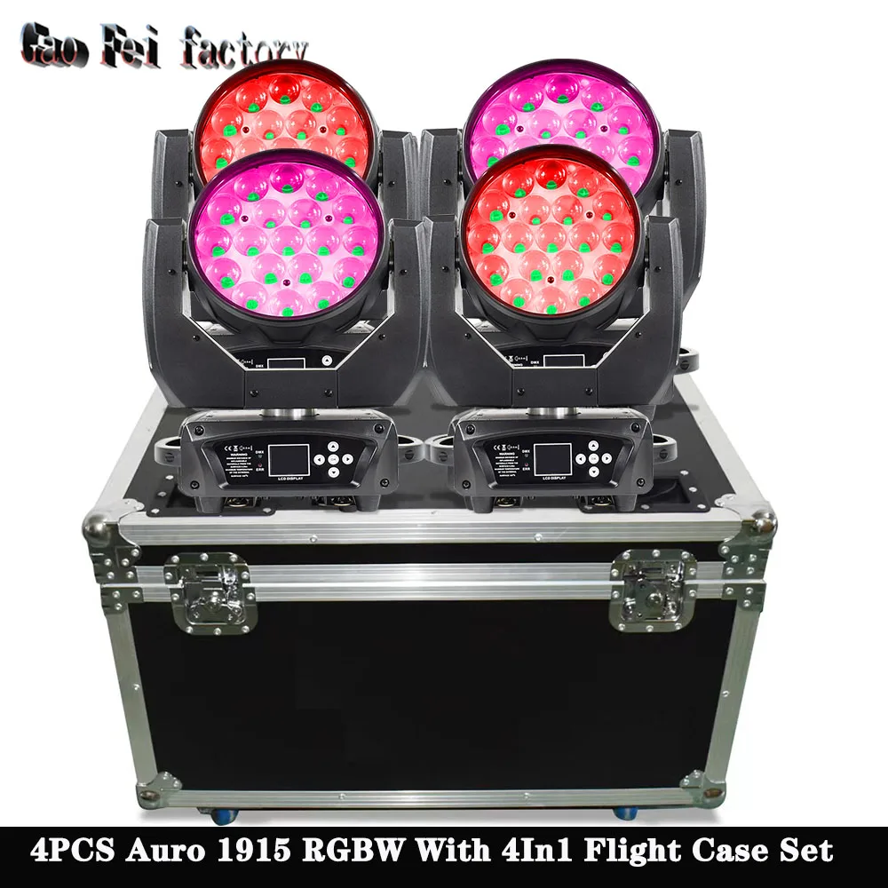 

4In1 Flight Case Set AURA LED Moving Head 19X15W Lyre Zoom Wash DMX Back Light DJ Rotating Beam Effect RGBW 4In1 For Disco Party