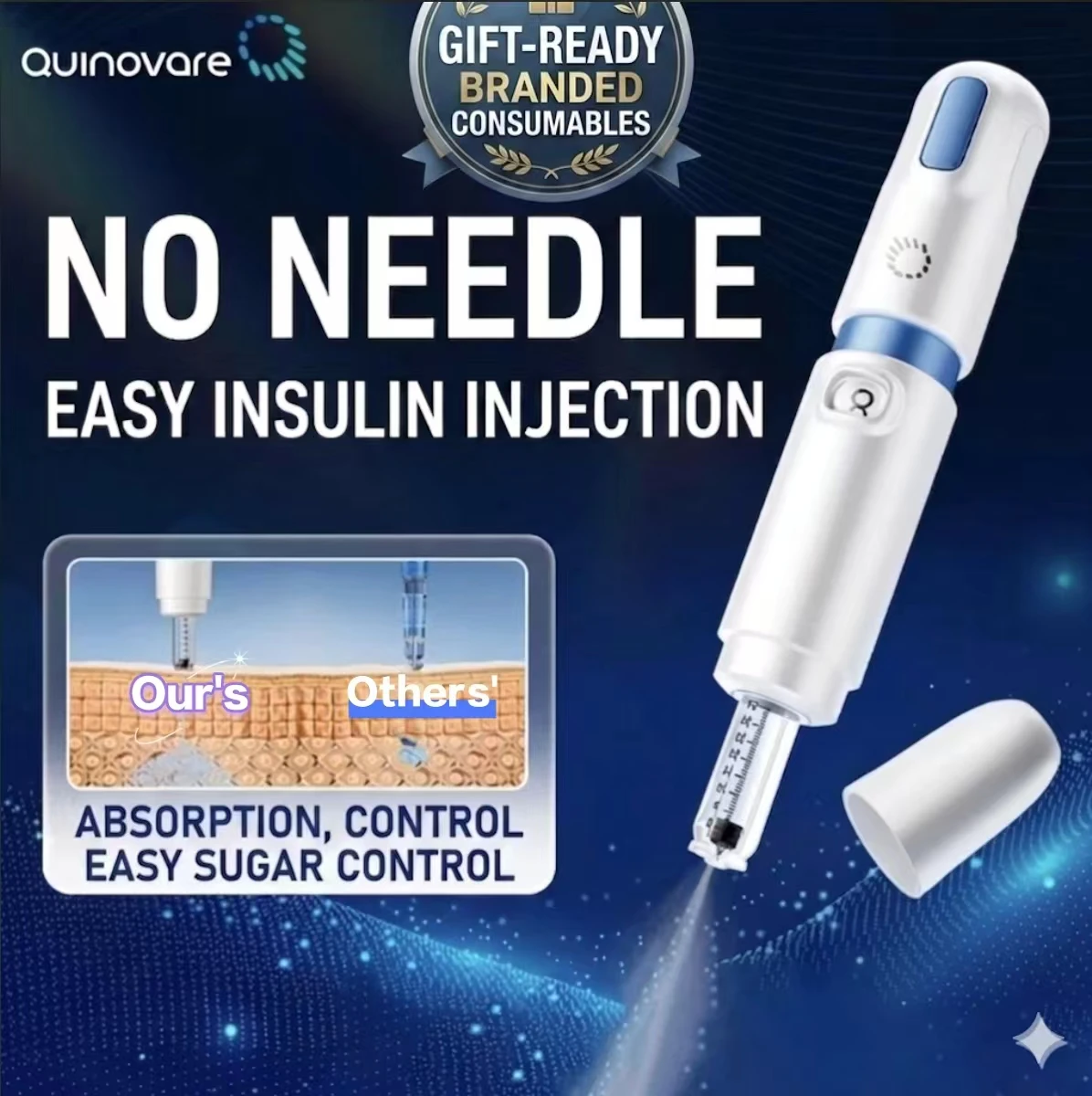 Needle-Free Insulin / peptides Pen – Painless Jet Injector for Diabetes, Quinovare top quality, No Needle Syringe Fast Delivery