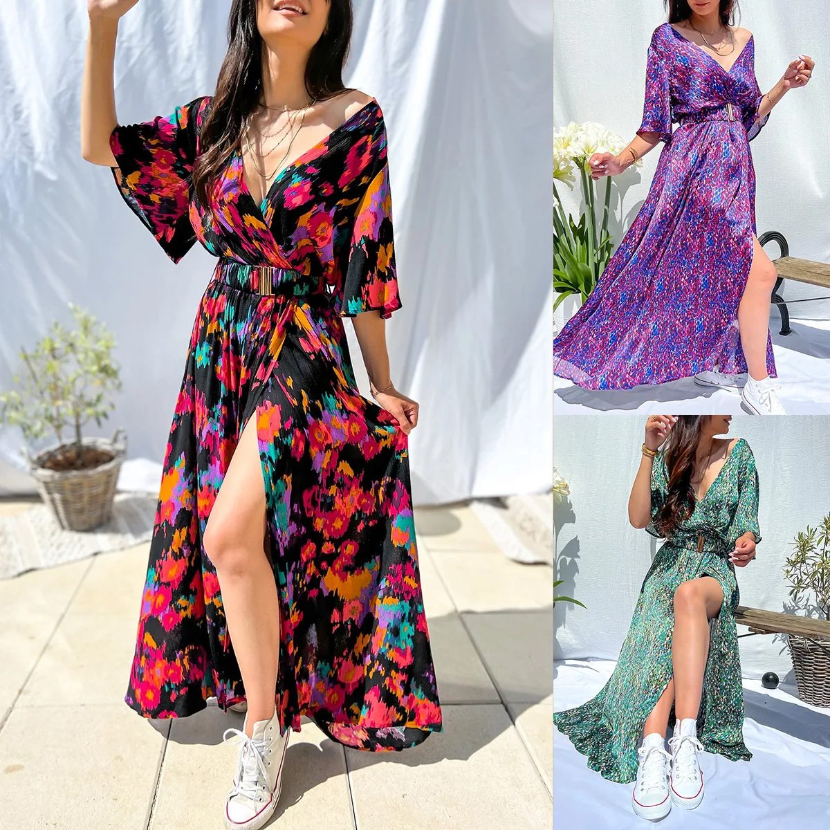 

Long Dresses For Women Fashion Print Sexy V-neck Large Swing Party Evening Dress Vestidos Elegantes Para Mujeres Casual Clothes