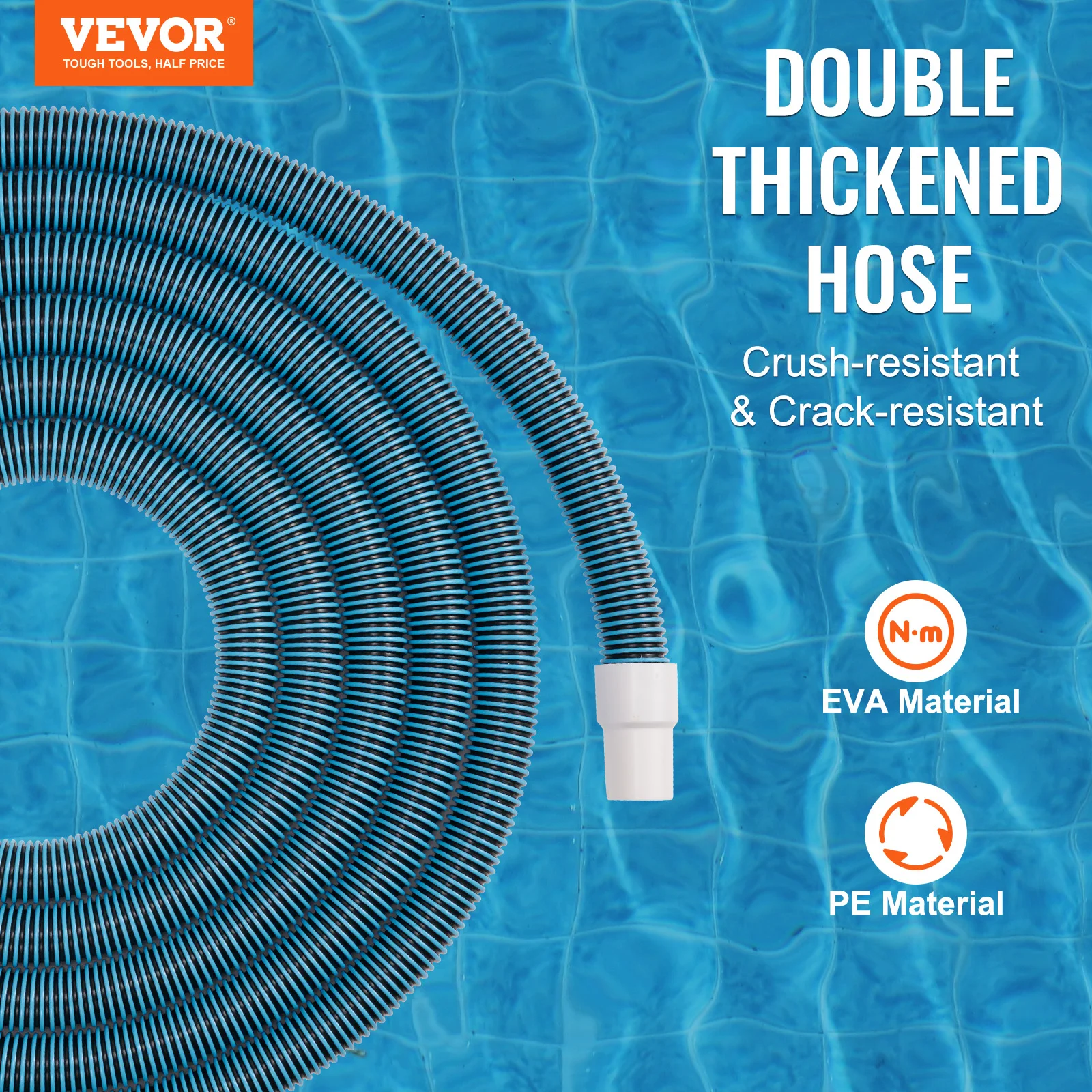 VEVOR Heavy Duty Swimming Pool Hose 1-1/2-Inch x 30-Feet Pool Vacuum Cleaning Hose Compatible with Above Ground Pool Cleaning