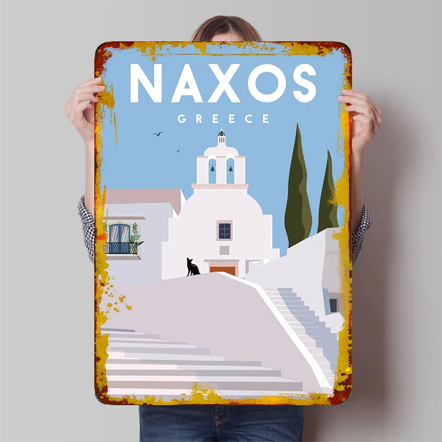 Naxos Grécia Paisagem Arte de parede de metal Ilha grega Decoração de igreja para decoração de escritório doméstico