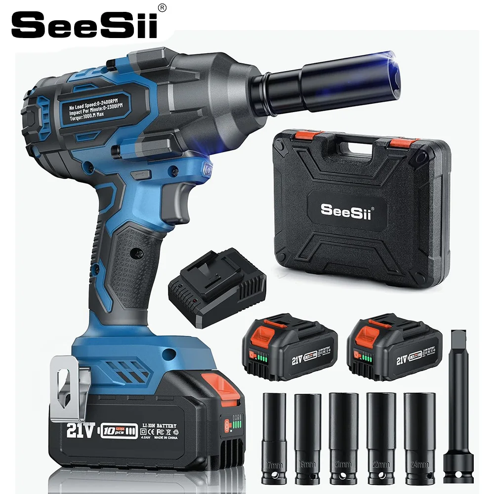 SEESII WH760 1000Nm Brushless Impact Wrench Cordless Electric Wrench Car Tires Repair Tools For Makita 18V Battery Home DIY