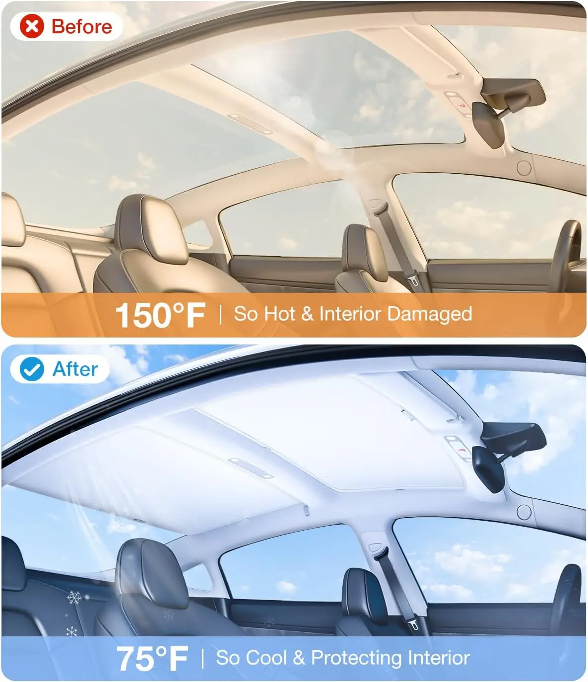 Tesla Model 3 2017-2025 Sunshade Roof  Never Sag Nano Ice-Crystal Coatings 3-Gen Heat Insulation Glass Roof Sun Shade Model Y