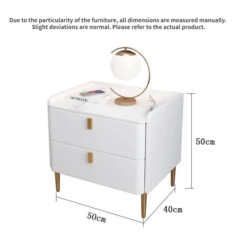 Nordic Simple Modern Rock Plate Italian Bedside Table Bedroom Furniture Home Gold Handle Bedside Cabinet Nightstands Solid Wood