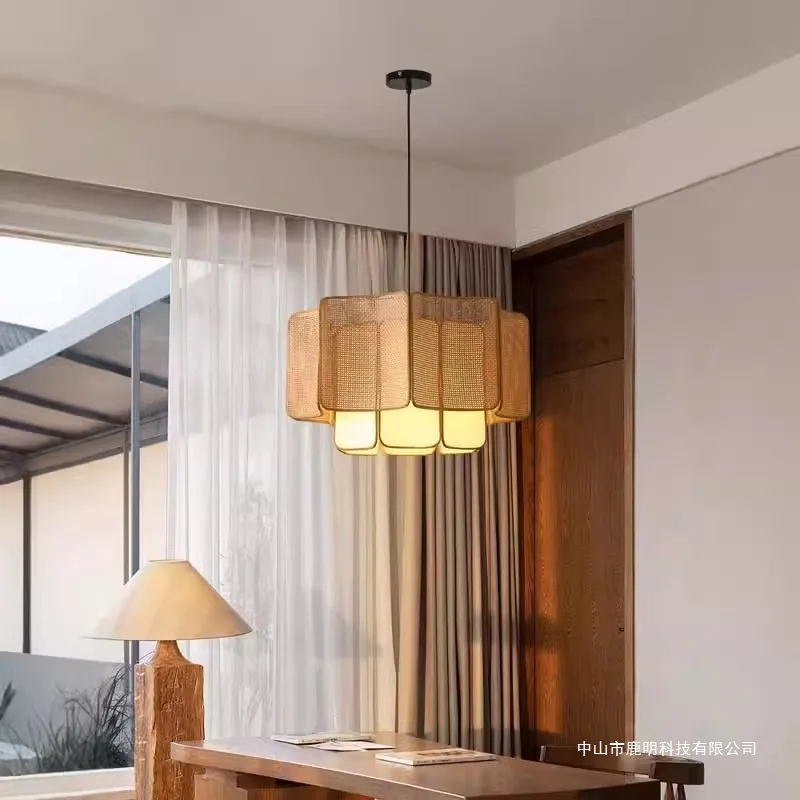 

Vintage Wabi-Sabi Rattan Chandelier - Zen Lighting for B&B, Tea House, Hotpot Restaurant, Bar & Dining Table