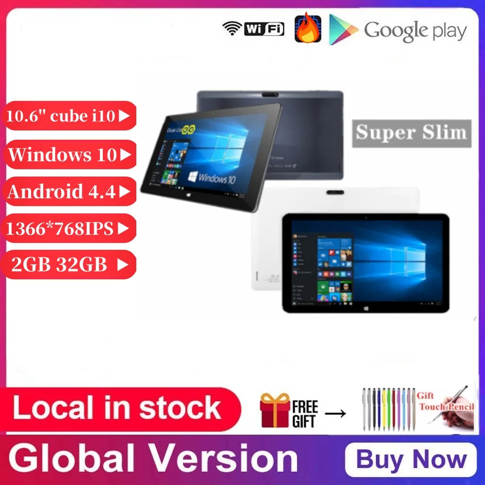 Dual System 10.6\'\' Tablet Quad Core 2GB RAM 32GB ROM Windows 10+Android 4.4 HDMI-Compatible 1366*768IPS Bluetooth-Compatible