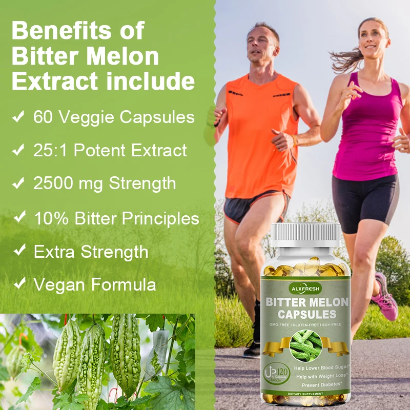 Alxfresh Extra Strength Bitter Melon 2500 mg 16:1 Supplement, Organic, Non-GMO, Vegan, ,Gluten Free 120/ 60 Plant-Based Caplets