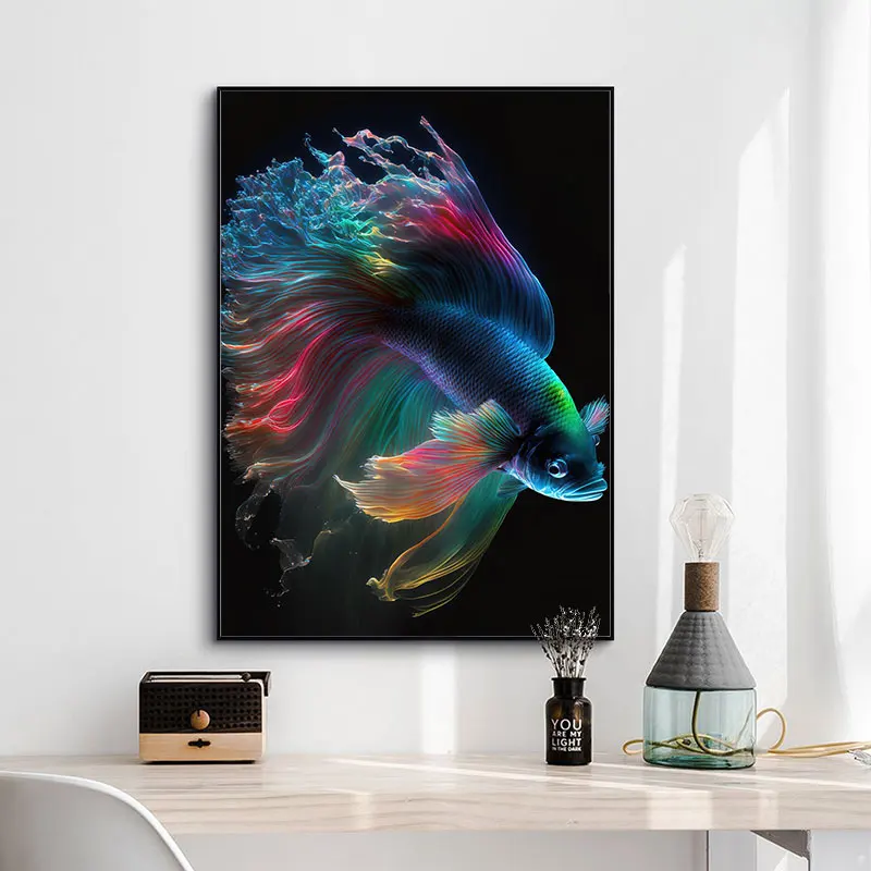 Beautiful Colorful Fish Tail Koi Goldfish In The Water Fish Tank Room Home Decor Posters Prints Canvas Painting Wall Art Picture