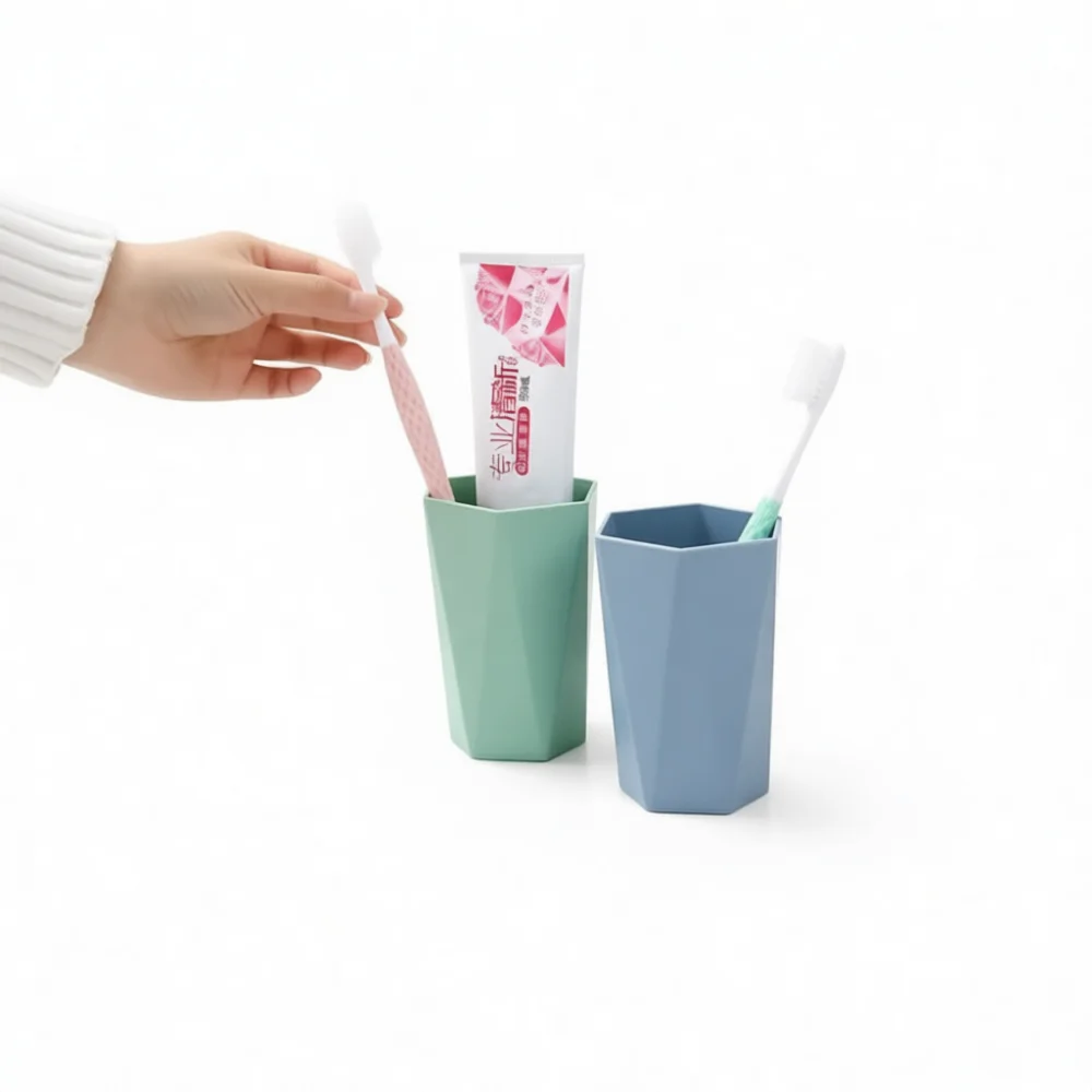 Nordic Design Toothbrush Cup Eco Wheat Straw Rhombus Gargle Mug Bathroom Accessories Comfortable Grip Mouthwash Holder